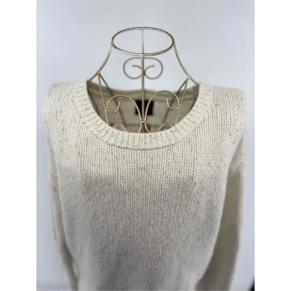 American Eagle Vintage Boyfriend Crewneck Sweater Size M Cream Metallic